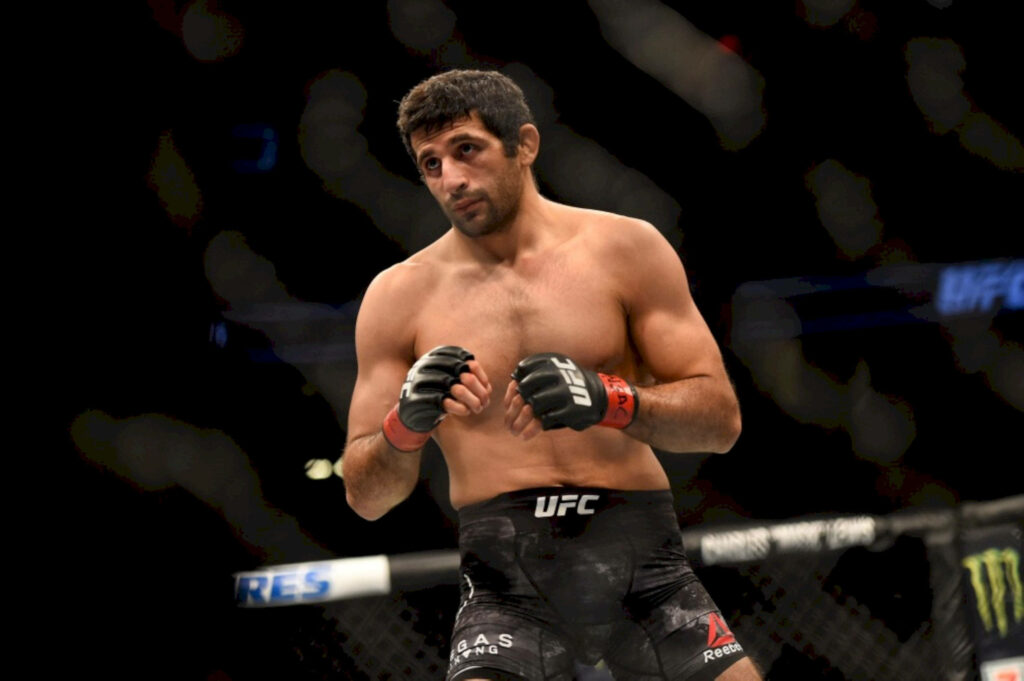 Beneil Dariush UFC fighter focused and ready to fight in octagon action-packed wallpaper background