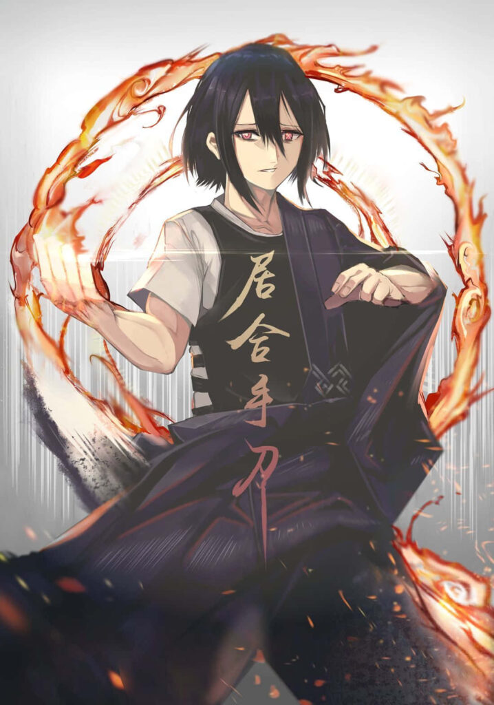 Benimaru Shinmon from Fire Force with swirling fire flames showcasing intense power wallpaper