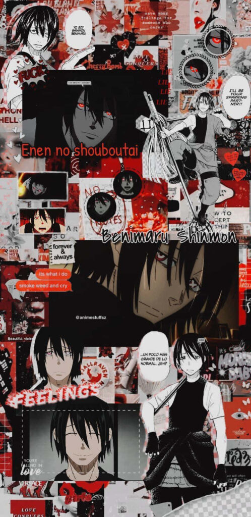 Benimaru Shinmon Fire Force wallpaper collage intense expressions bold red black background