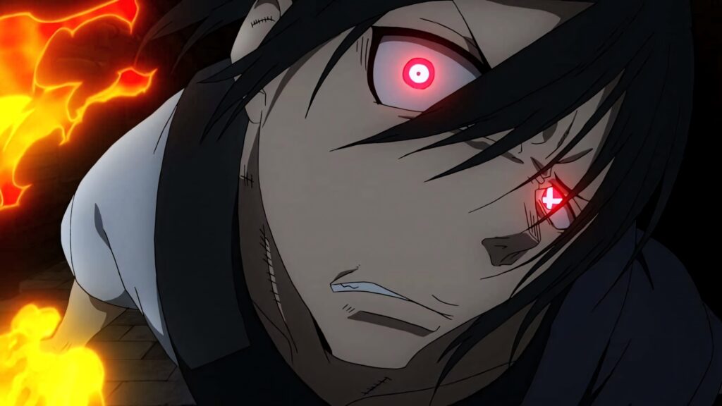 Benimaru Shinmon close up with glowing eyes and intense flames background Fire Force wallpaper