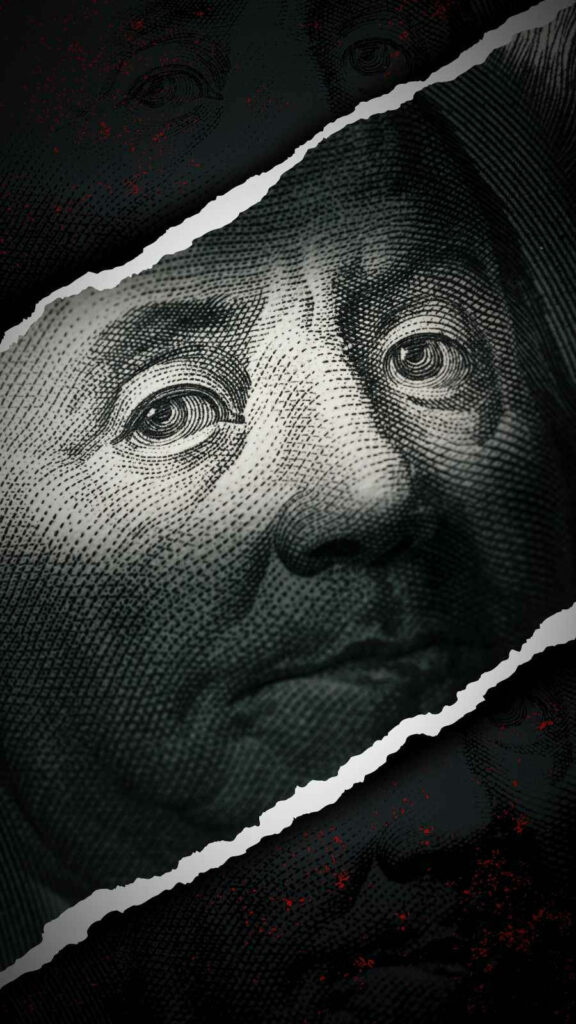 Benjamin Franklin banknote art wallpaper with creative ripped paper effect background design