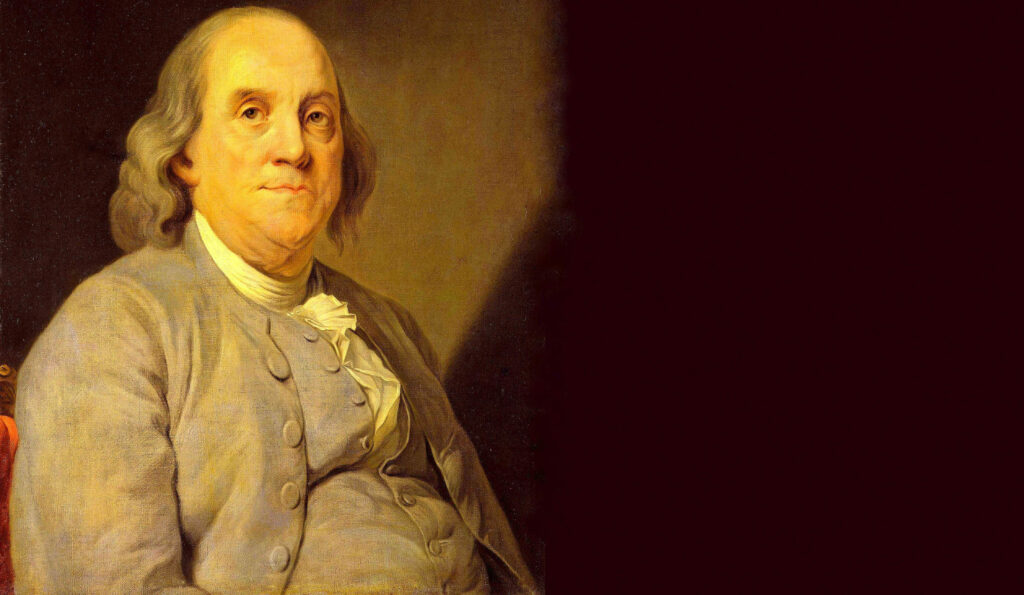 Benjamin Franklin classic portrait on dark background thoughtful historical wallpaper image