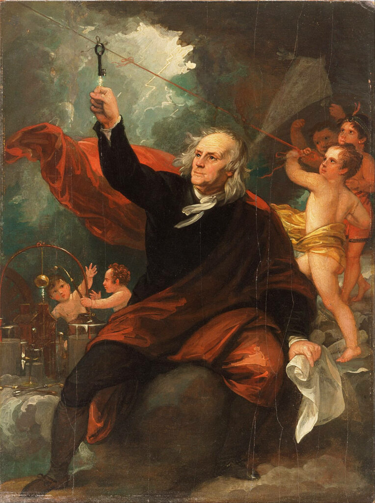 Benjamin Franklin kite experiment painting with children historic science discovery wallpaper background