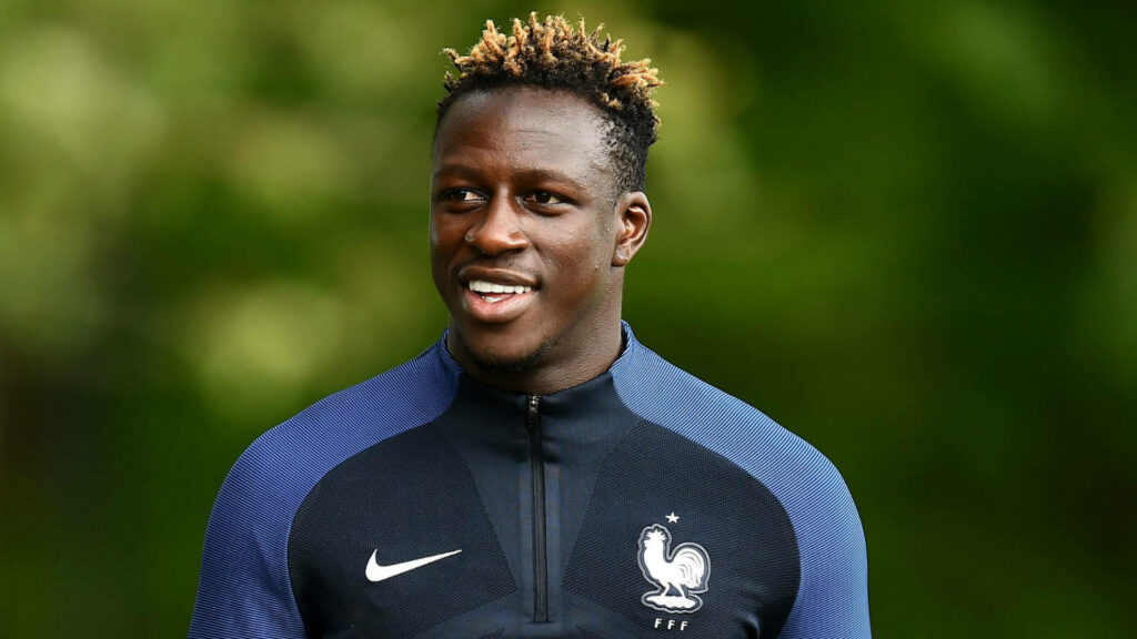 Benjamin Mendy French national team left-back smiling in training jacket green background wallpaper