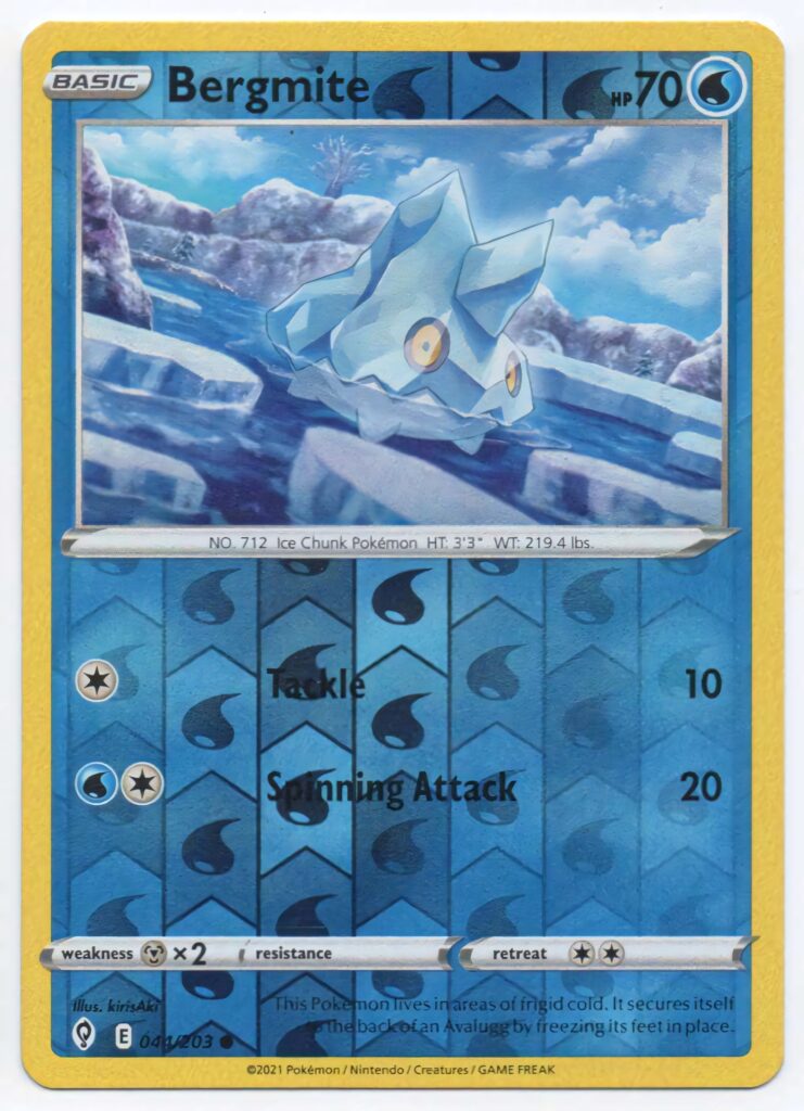 Bergmite Pokémon card with icy pattern background highlighting frosty collectible details Wallpaper