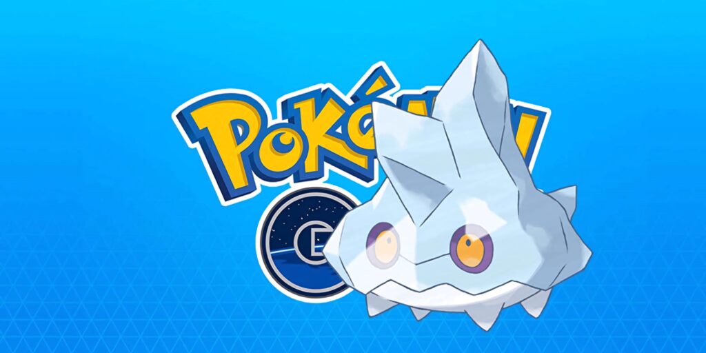 Bergmite Pokémon Go wallpaper with cool blue geometric background for Pokémon fans