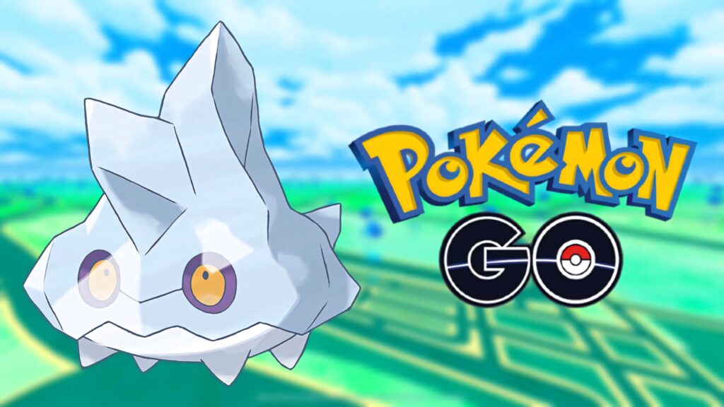 Bergmite in foreground on vibrant Pokémon Go map background capturing icy Pokémon encounter Wallpaper