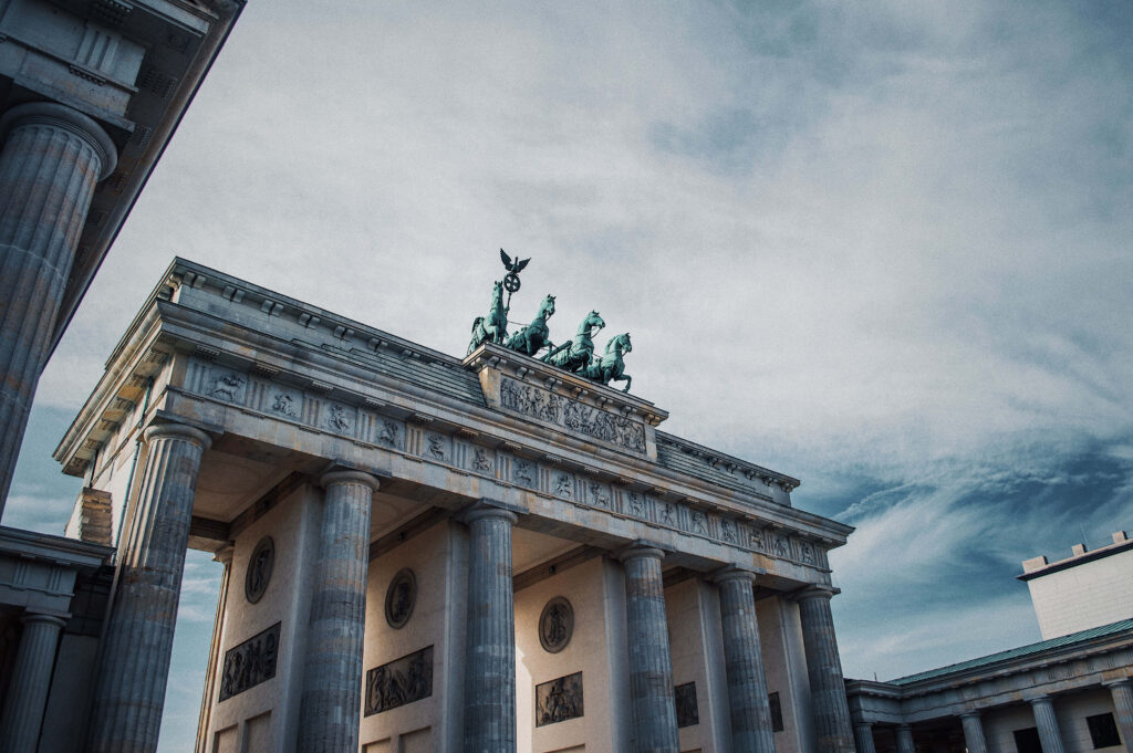 Berlin Brandenburg Gate daylight wallpaper with neoclassical columns and Quadriga sculpture
