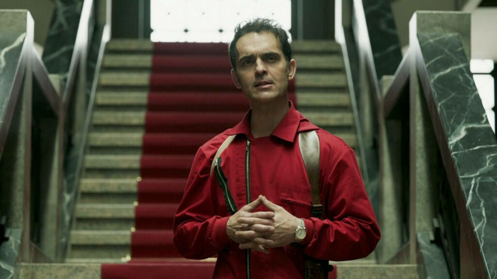 Berlin Money Heist: A Grand Descent down the Opulent Staircase Wallpaper