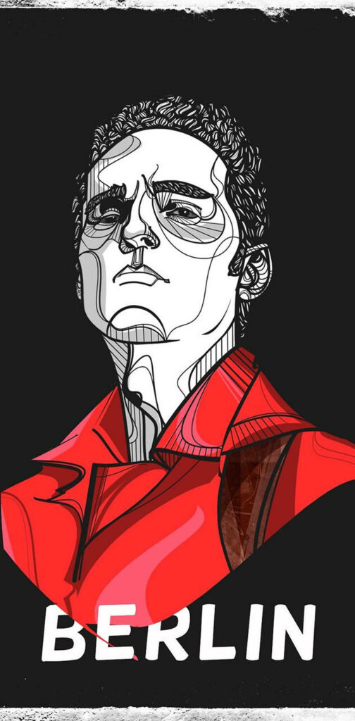 Daring Berlin Money Heist: An Epic Doodle Art Unveiling the Mastermind in Crimson Uniform Wallpaper