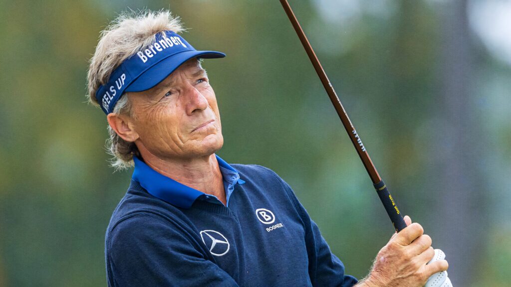 Closeup of Bernhard Langer focused during golf event showing intense concentration and professionalism Wallpaper