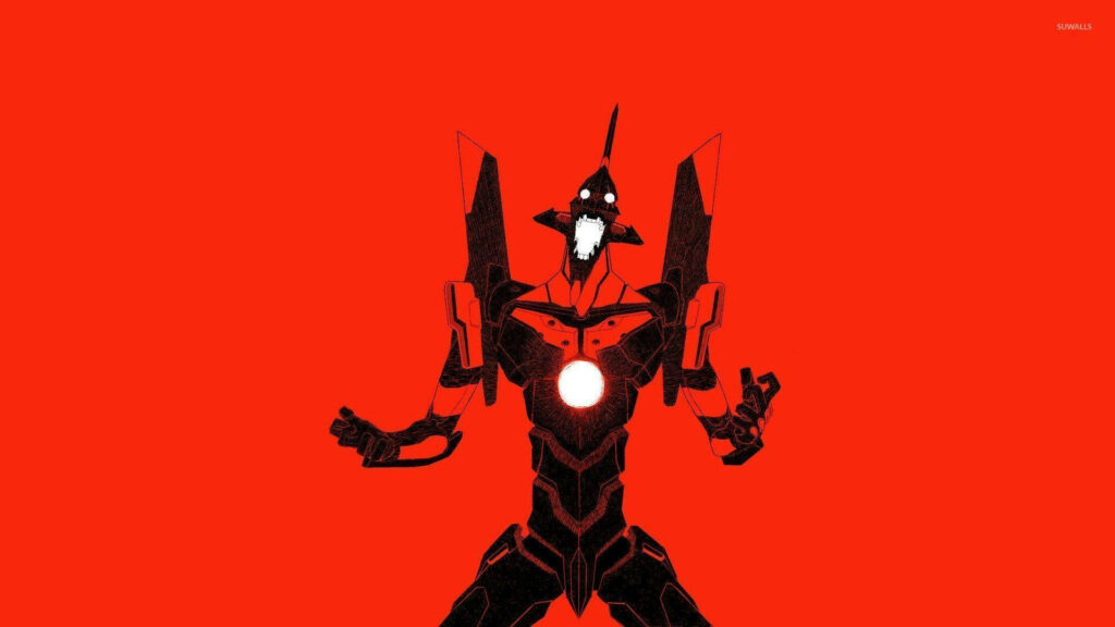Berserk Unit 01 from Neon Genesis Evangelion on red background with glowing power accents wallpaper