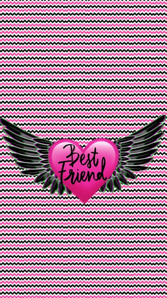 Black and Pink Winged Best Friends: A Patterned HD Phone Wallpaper with a Cute Saying