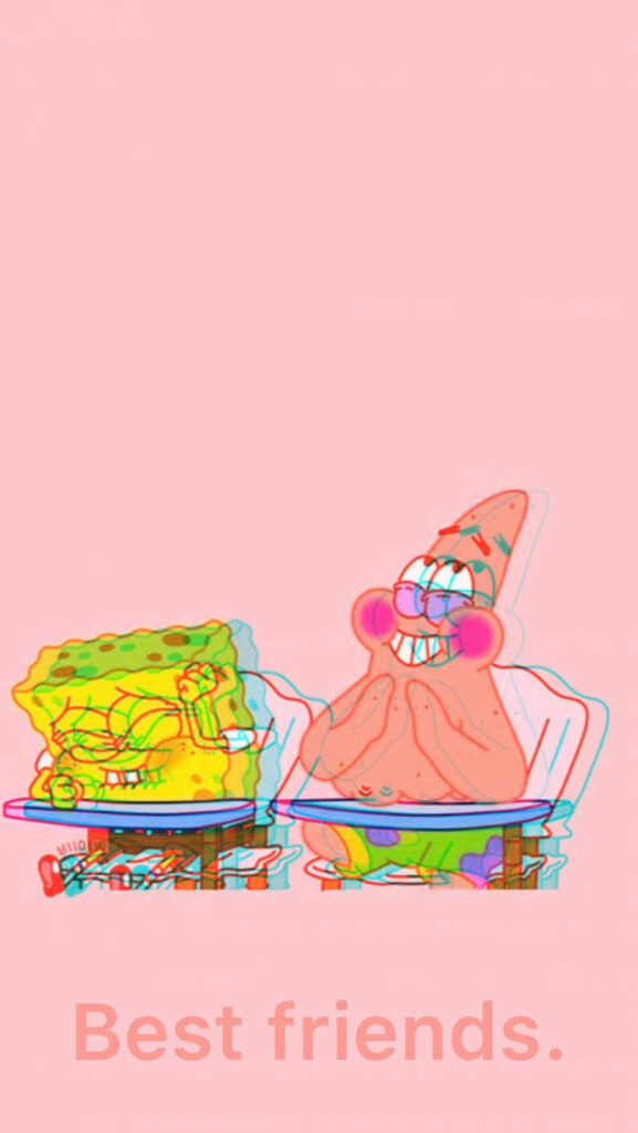 Unbreakable Friendship: Spongebob and Patrick Sharing Laughter on Pink Background Wallpaper