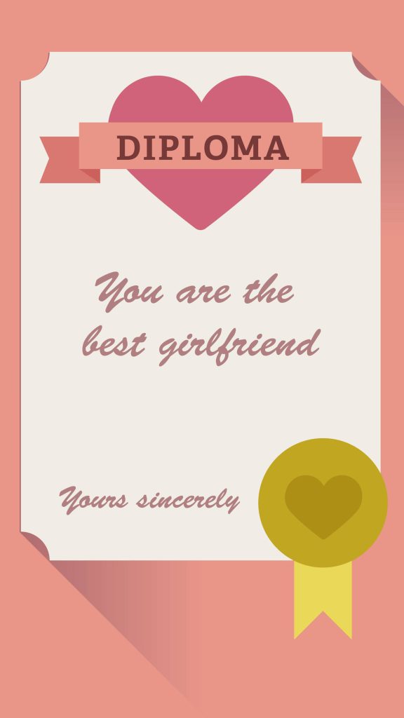 Romantic Best Girlfriend diploma wallpaper pink gold heart seal elegant text couples design