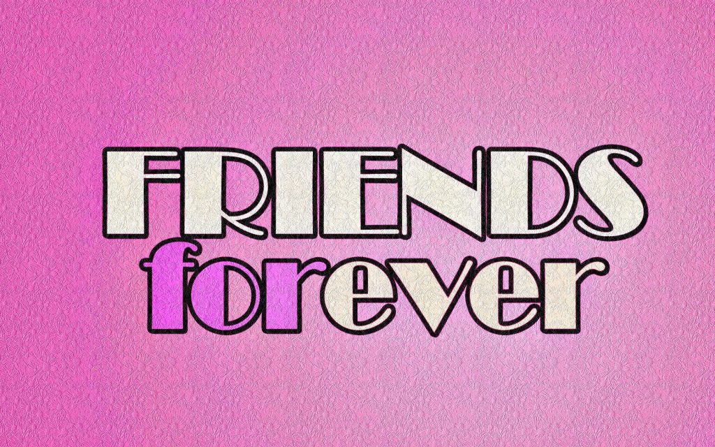 Bright pink FRIENDS forever wallpaper with bold outlined text for bestie friendship background
