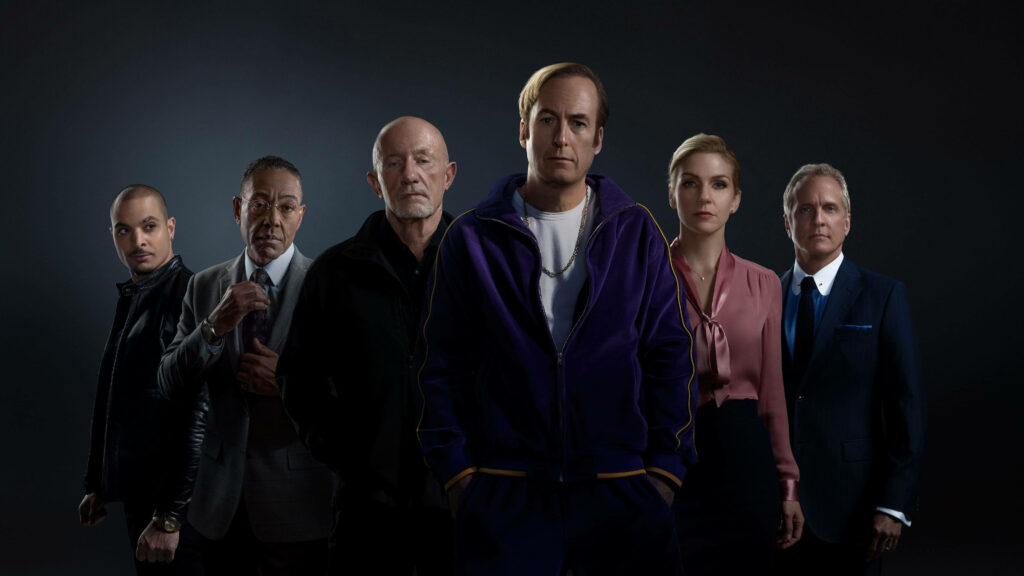 Better Call Saul main cast portrait dark background dramatic stylish TV show wallpaper