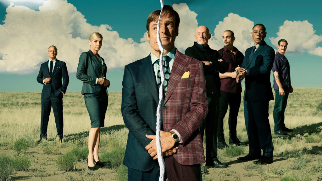 Better Call Saul main characters in dramatic outdoor scene showcasing tension and relationships wallpaper