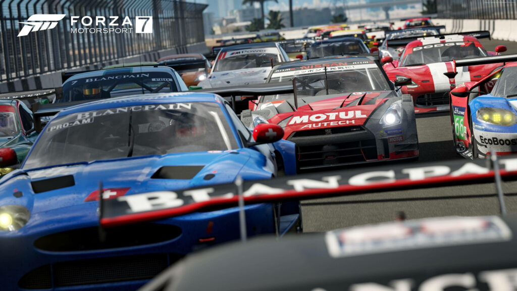 Forza Motorsport 7 Race Wallpaper: Vibrant Circuit with Authentic Sponsor Logos