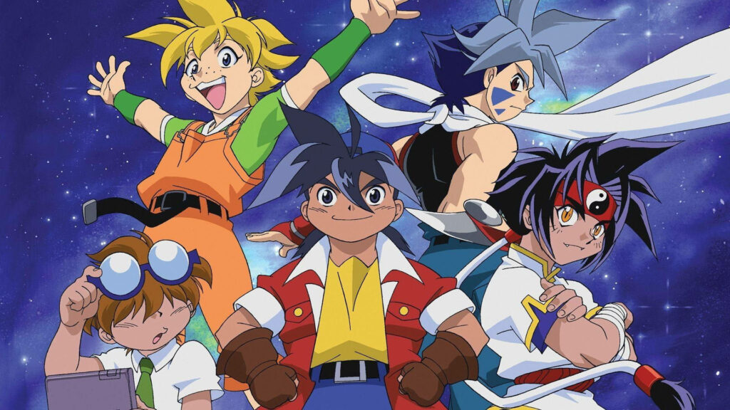 Beyblade Bladebreakers team wallpaper with Tyson Granger Kai Hiwatari cosmic anime background