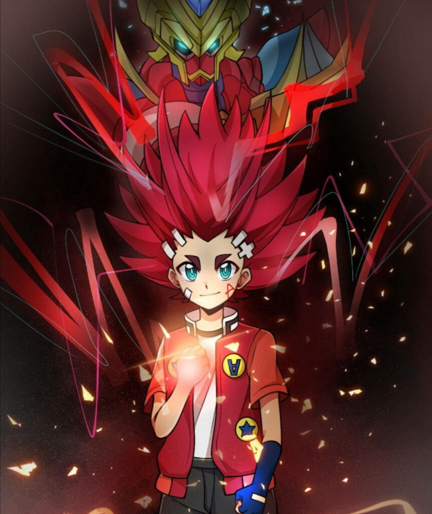 Beyblade Burst Turbo: Aiga Akabane Embraces his Powerful Bey with Exuberance Wallpaper