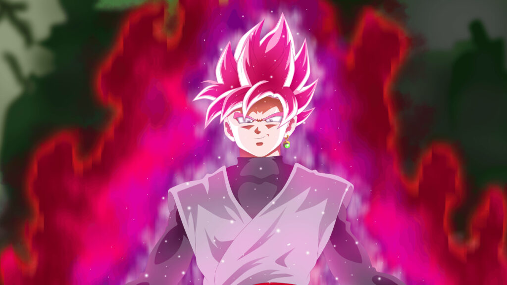 Intense Power: Witness Black Goku's Radiant Neon Pink Aura in this Epic Wallpaper!