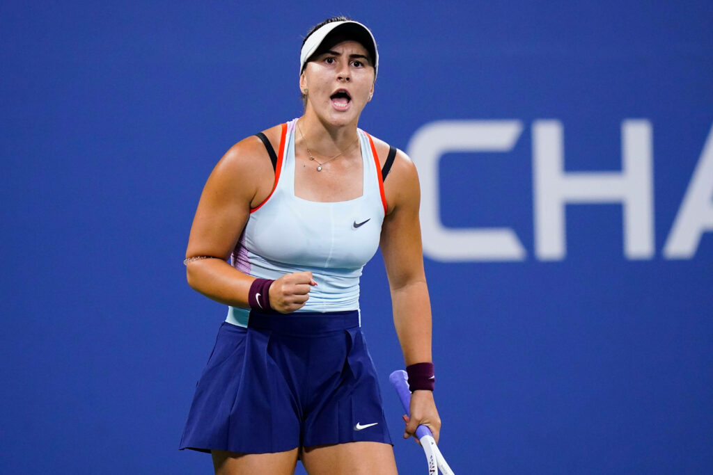 Bianca Andreescu showing intense frustration and determination during a competitive tennis match wallpaper