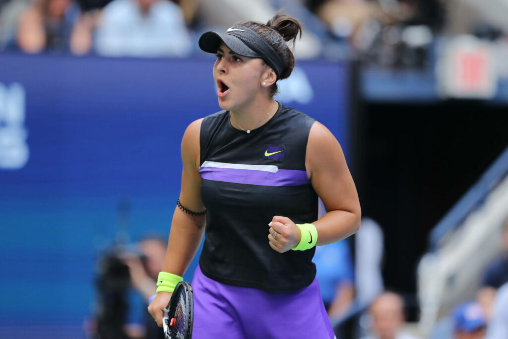 Bianca Andreescu shocked expression intense emotion tennis court match wallpaper background