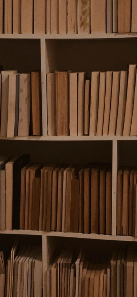 Bookish Tones: Delving Into the Dark Brown Enchantment - Mesmerizing Dark Brown Aesthetic Bookshelf Capture Wallpaper