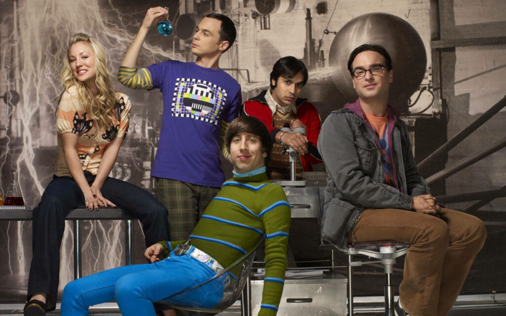 Quirky *The Big Bang Theory* Characters in Science Lab Wallpaper