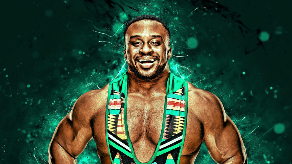 Big E confident pose emerald green background vibrant fanart effects dynamic lighting wallpaper