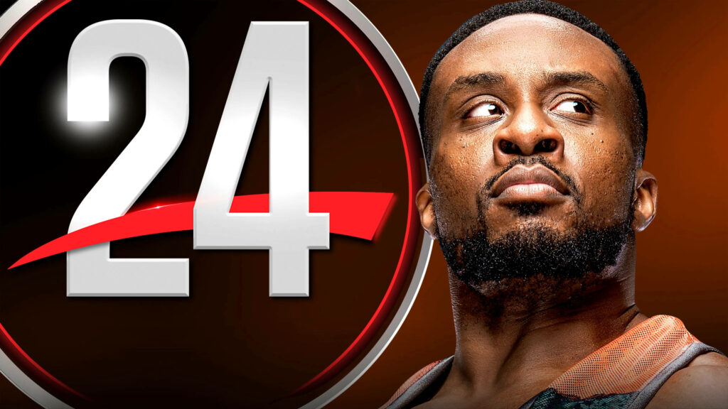 WWE superstar Big E Langston intense expression with bold 24 backdrop WWE 24 series wallpaper