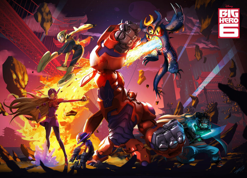 Big Hero 6 Action Wallpaper: Dynamic Characters & Energizing Scene