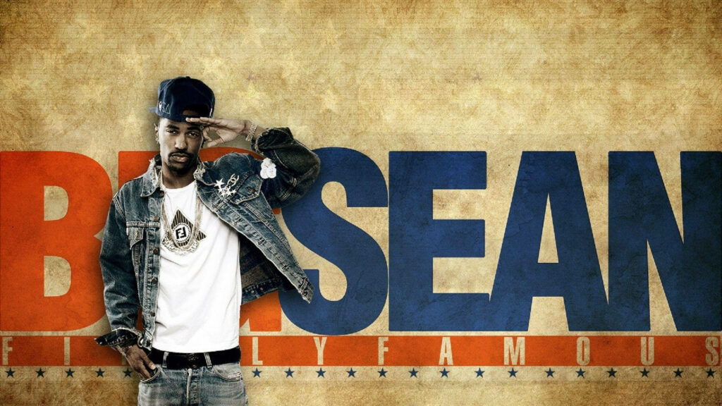 Big Sean confident pose brown textured background blue red text Finally Famous album cover wallpaper