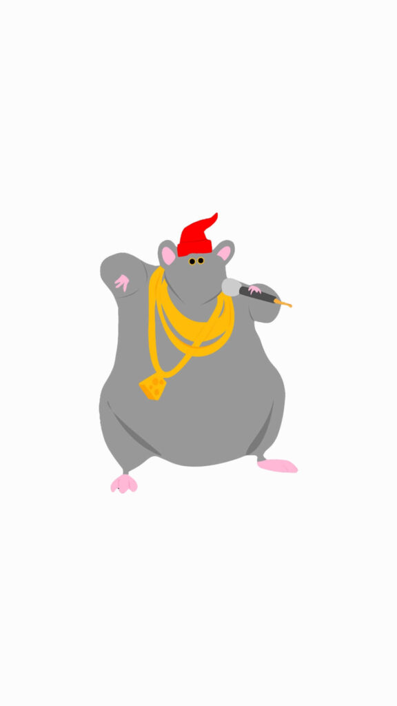 Biggie Cheese rapping cartoon with gold chain red hat on clean white background wallpaper