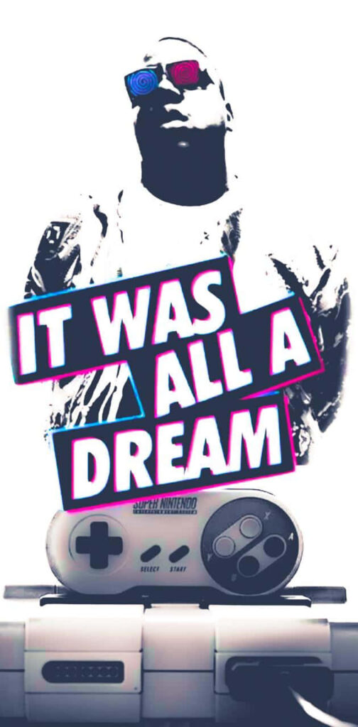 Biggie Smalls artistic wallpaper with vibrant sunglasses and retro Super Nintendo controller background