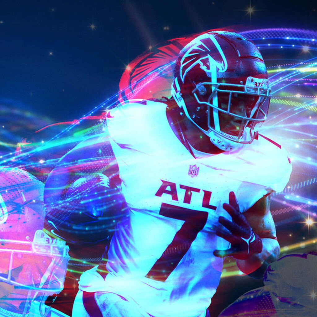 Bijan Robinson Atlanta Falcons number 7 vibrant football wallpaper with dynamic light effects