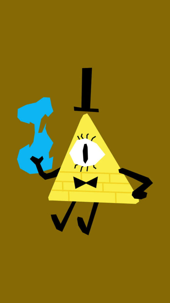 Bill Cipher from Gravity Falls yellow triangle with eye top hat bowtie holding blue flame wallpaper