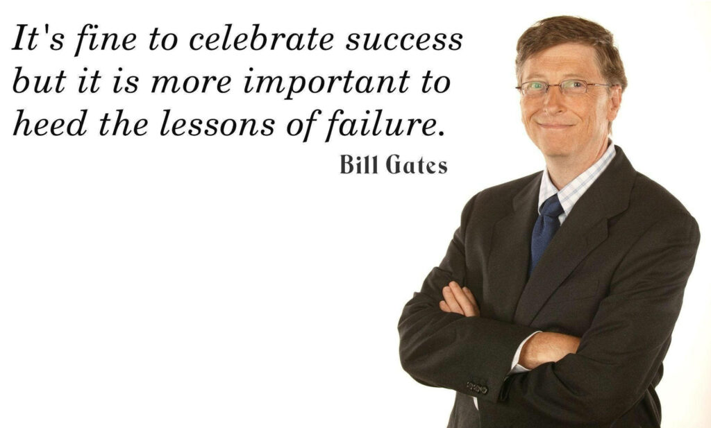 Bill Gates portrait with motivational quote on learning from failure and success wallpaper