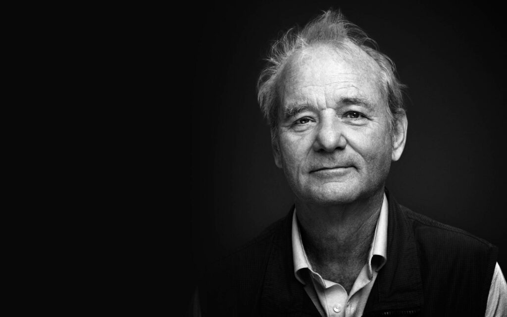 Black and white portrait of Bill Murray calm contemplative expression dark background Rolling Stone Wallpaper
