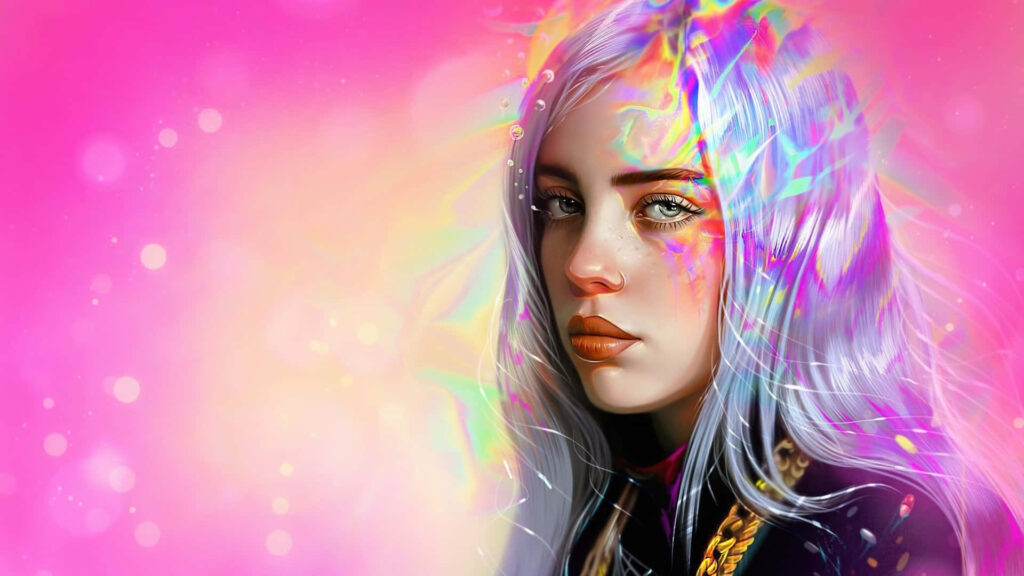 Billie Eilish Colorful Wallpaper: Abstract Pink & Multicolored Design