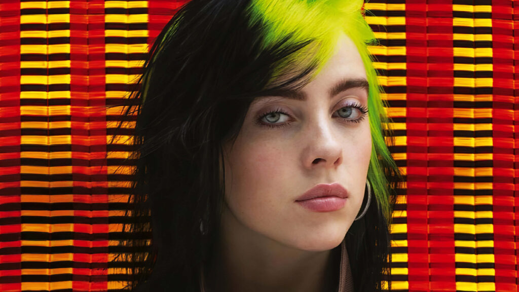 Billie Eilish Vibrant Wallpaper: Colorful Woven Background Design
