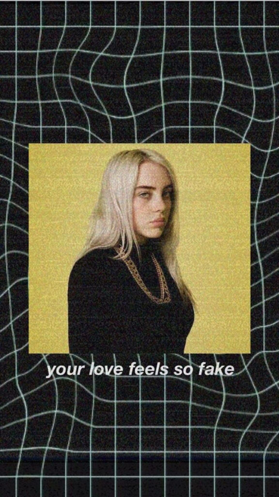 Billie Eilish Wallpaper: Aesthetic Design with Black Grid & Yellow Background