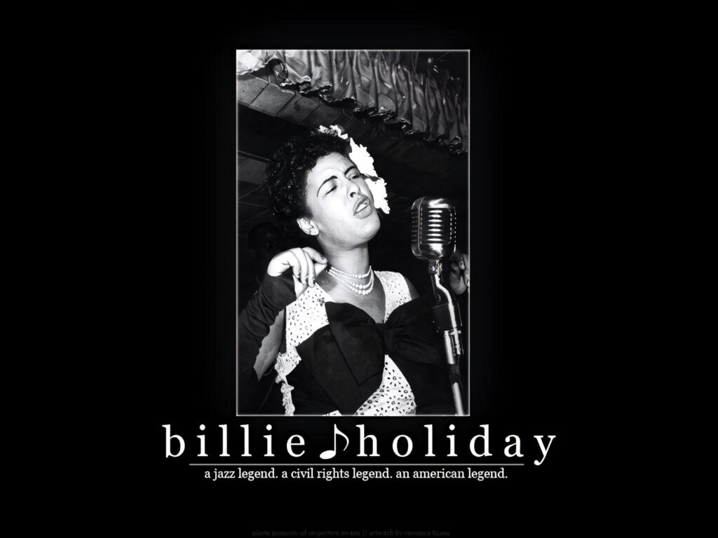 Billie Holiday black and white photo performing jazz icon wallpaper background image