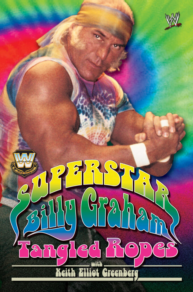 WWE Legend Billy Graham digital wallpaper with vibrant psychedelic background and iconic charisma