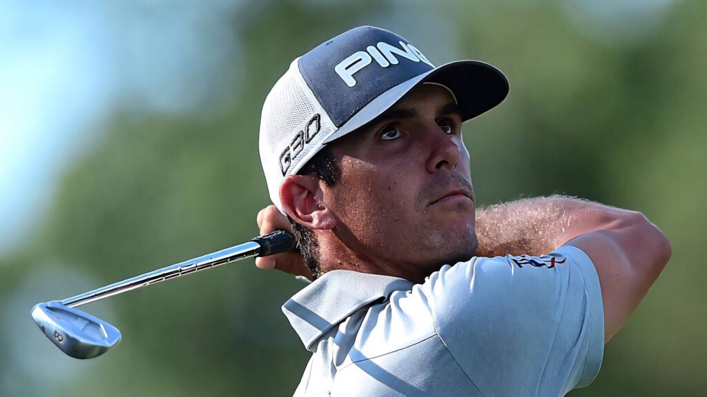 Billy Horschel focused during golf swing outdoors crisp background golf wallpaper image