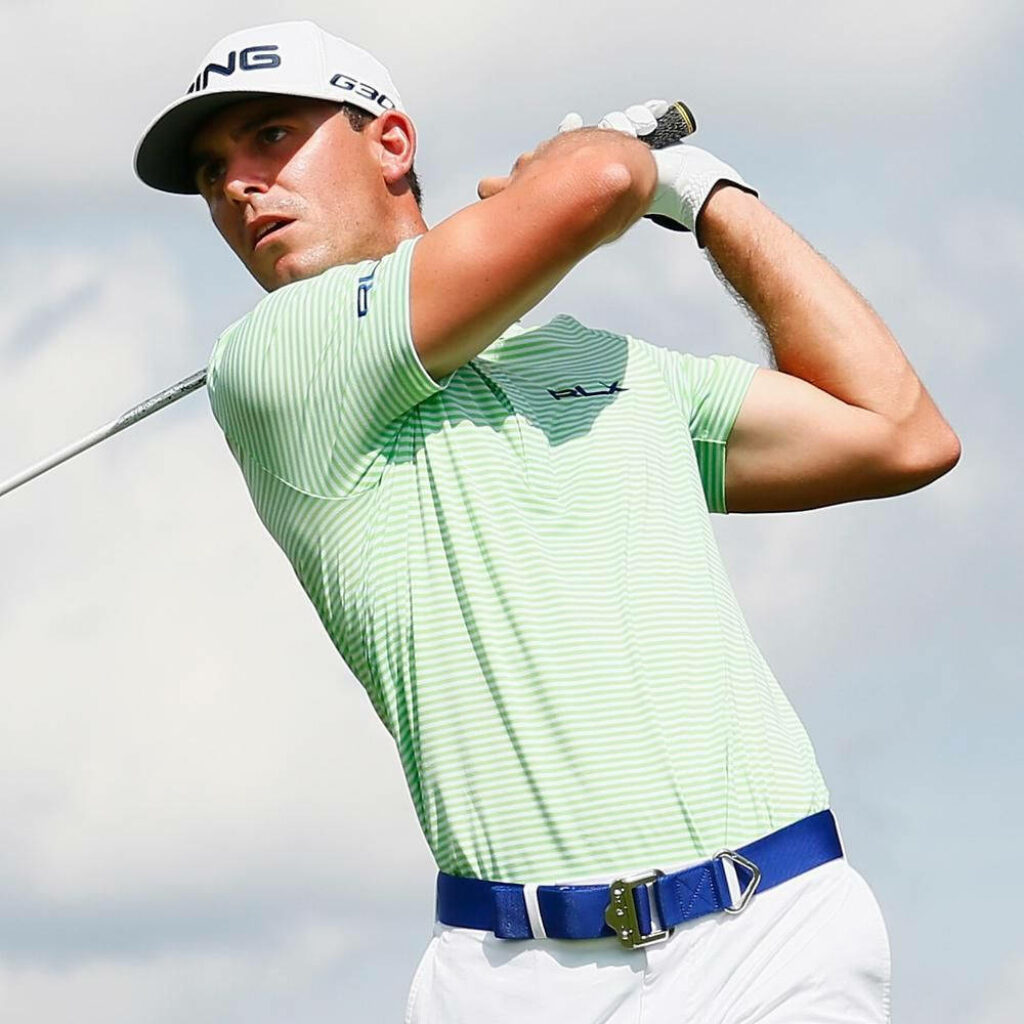 Billy Horschel golfing low angle swing bright sky sports wallpaper background dynamic action
