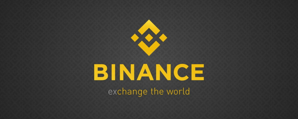 Binance logo and tagline in bold yellow on dark patterned background promoting crypto exchange Wallpaper