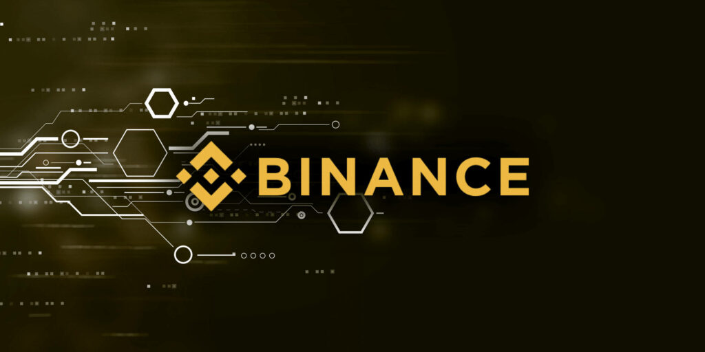 Binance logo geometric style on dark digital circuit background crypto blockchain wallpaper
