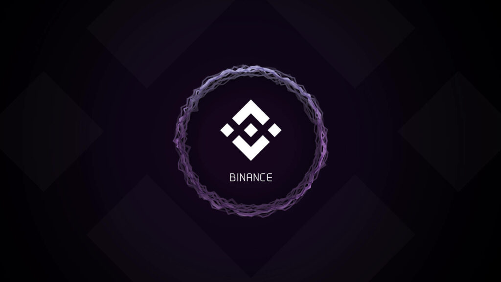 Binance logo glowing in intricate circular frame on dark modern sleek wallpaper background